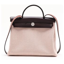 Hermès Herbag PM Toile Officier × Vache Hunter Leather & Canvas Zip Top-handle Handbag Beige