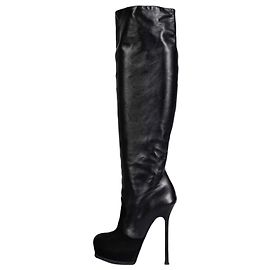 Autre Marque Saint Laurent Stivali alti con tacco a spillo in pelle e camoscio nero Sz.39 usati