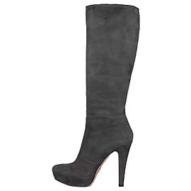 Botas Altas Prada em Camurça Cinza - Bico Fino e Salto Agulha EU 40 Usadas
