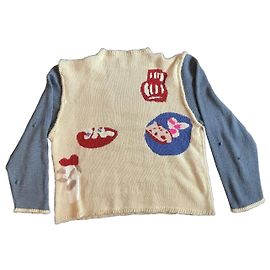 Autre Marque Pull Tricot Beige Manches Bleues