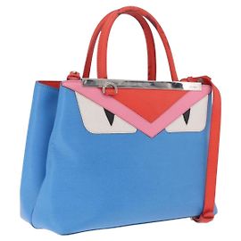 FENDI Petite 2Jours Hand Bag Leather 2way Blue Silver 8BH253 Auth 210420 - Jerrillo
