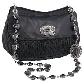 Miu Miu Matelasse Chain Shoulder Bag Leather Black Silver Auth ka6947V - Jerrillo