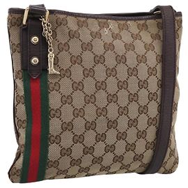 GUCCI GG Canvas Shoulder Bag Beige Gold Tone 144388 Auth ti4042 - Jerrillo
