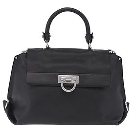 Salvatore Ferragamo Sofia Gancini Bag Leather 2way Black Silver Auth 210322V - Jerrillo