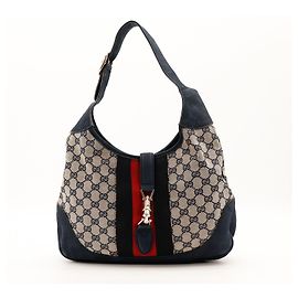 Bolsa Hobo Gucci GG Canvas Couro Navy Red