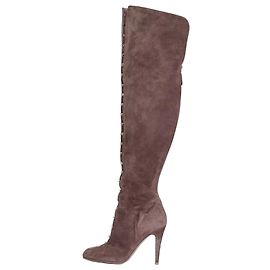 Valentino Brown Suede Over-the-Knee Boots Studded Gold Hardware EU 40 Pre-owned