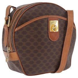 Céline CELINE Sac à épaule en toile Macadam PVC Cuir Marron Or