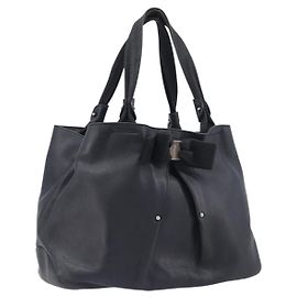 Salvatore Ferragamo Vara Ribbon Hand Bag Leather Black Gold
