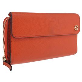 GUCCI Interlocking Long Wallet Leather Outlet Orange Gold 449397