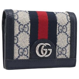 GUCCI GG Supreme Ophidia Sherry Line Geldbörse PVC Navy Silver 523155