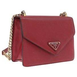 PRADA Chain Shoulder Bag Safiano leather Red Gold