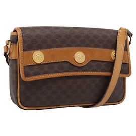 Céline CELINE Bolso de Hombro Macadam Canvas PVC Piel Marrón Dorado