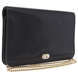 Christian Dior Bolso de Hombro con Cadena de Piel Negro y Dorado