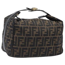 FENDI Zucca Canvas Vanity Cosmetic Pouch Braun Goldfarben