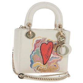 Christian Dior Lady Dior Dioramar Bag Calf Skin 2way White Gold