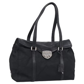 PRADA Hand Bag Nylon Black Silver
