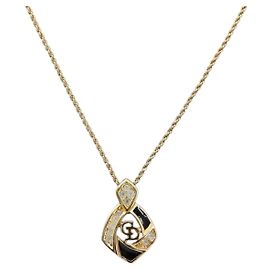 Christian Dior Colar de Strass Metal Tom Dourado Preto