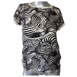 Moncler T-Shirt aus Seide und Baumwolle mit Zebra-Print und schwarz-weißem Animal-Print