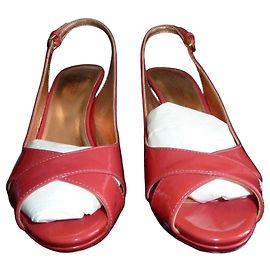 Sergio Rossi Rote Lackleder Slingback Sandalen
