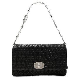 Miu Miu Large Matelasse Nappa Crystal Satchel in Schwarz