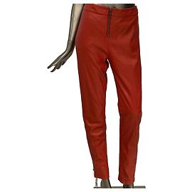 Alexander McQueen Red Leather Zip Detail Trousers