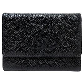 PORTAMONETE VINTAGE CHANEL IN PELLE CAVIAR LOGO CC NERO LEATHER WALLET