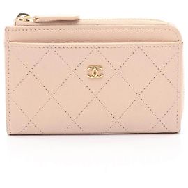 CHANEL Coco Mark Zip Card Case Coin Case Leather