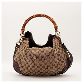 Borsa Hobo Gucci Manico in Bambù Tela Monogramma Marrone