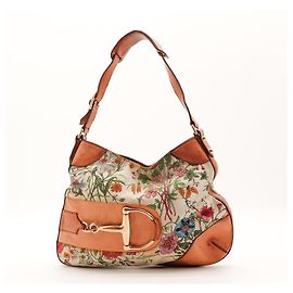 Borsa Hobo Gucci Horsebit in tela floreale e pelle