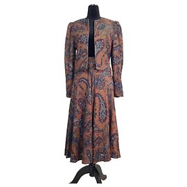 Louis Féraud Traje de Lana Estampado Paisley Años 70