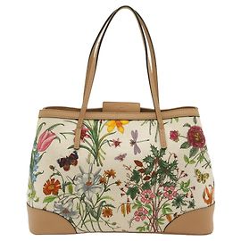 Borsa Tote Gucci Flora Beige in Tela