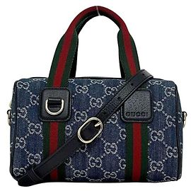 Borsa Mini Boston Gucci GG Denim Sherry Ophidia