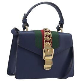 GUCCI Silvi Web Sherry Line Handtasche Leder 2way Navy Gold 470270 Auth 208399V - Jerrillo