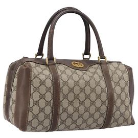 GUCCI GG Supreme Boston Bag PVC Beige Gold Tone 25 02 2112 Auth 207725 - Jerrillo
