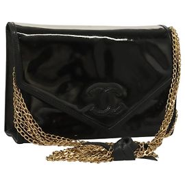 CHANEL Chain Shoulder Bag Enamel Black Gold CC Auth bs27175 - Jerrillo