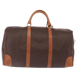Céline CELINE Macadam Canvas Boston Bag PVC Leather Brown Gold Auth 207455V - Jerrillo
