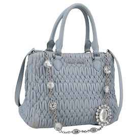 Miu Miu Matelassé Handtasche Leder 2way Hellblau Silber Auth 212701A - Jerrillo