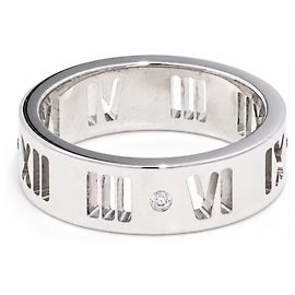 Anello Tiffany & Co. Atlas Oro Bianco 750/18kt Diamante Misura 46 Lusso Numeri Romani