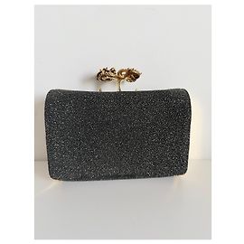 Clutch Roberto Cavalli pelle nera glitterata chiusura serpente