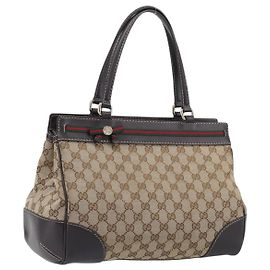 GUCCI GG Canvas Web Sherry Line Princi Hand Bag Beige Gold 257063 Auth ka6951V - Jerrillo