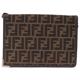 FENDI Bolso de hombro de lona Zucca Marrón Negro Auth 212950 - Jerrillo