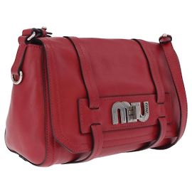 Miu Miu Shoulder Bag Leather Red Silver Auth 211468V - Jerrillo