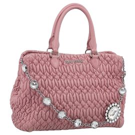 Miu Miu Matelasse Shoulder Bag Leather Pink Silver Auth 213404 - Jerrillo