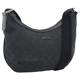 Bolsa de Ombro GUCCI GG Canvas Preta Prata 181092 Auth 213346 - Jerrillo