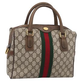 GUCCI GG Supreme Web Sherry Line Hand Bag PVC Beige Gold 67 0223839 Auth 212087 - Jerrillo