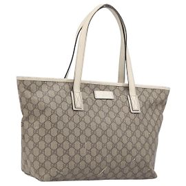 GUCCI GG Supreme Tote Bag PVC Beige Silver 211137 Auth 213362 - Jerrillo