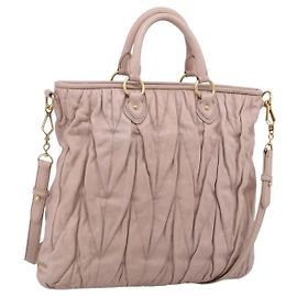 Miu Miu Matelasse Hand Bag Leather 2way Pink Gold Auth 212497A - Jerrillo