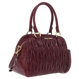 Miu Miu Matelasse Hand Bag Leather 2way Red Gold Auth 212705M - Jerrillo