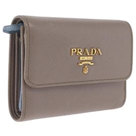 Portefeuille PRADA à trois volets en cuir Safiano Beige Or Auth 212058A - Jerrillo