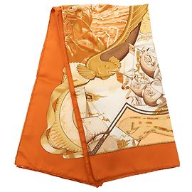 Hermès Au dela Des Cinq Mers Seidentuch Beige 90
